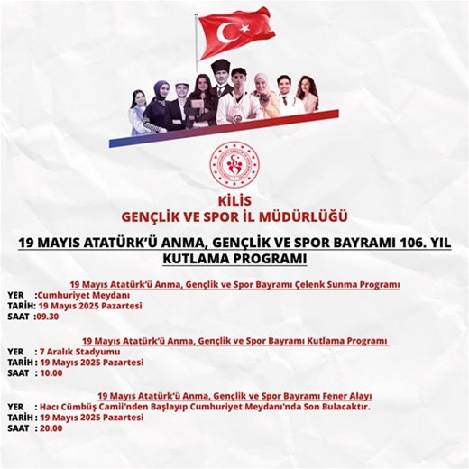 19 Mayıs Atatürk’ü Anma, Gençlik ve Spor Bayramı Programı